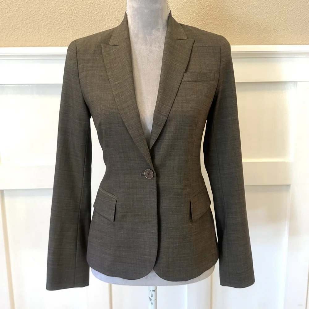 Theory Wool Blend Blazer Size:00 Tailored One Button Vented Brown Pockets